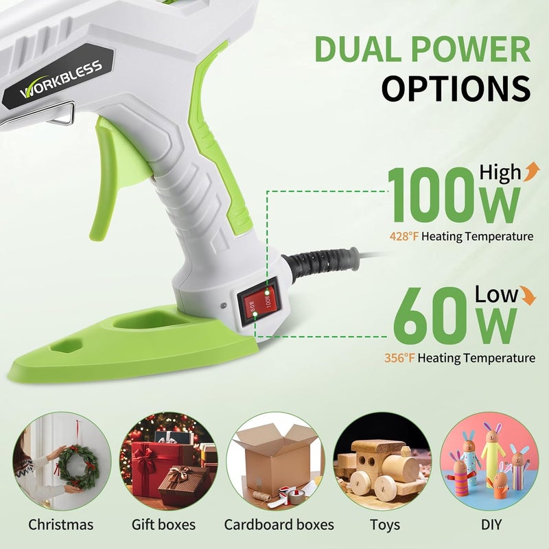 WorkBless Hot Glue Gun Full Size, 60W/100W Dual Temp Glue Gun, Fast Heating Heavy and Duty Glue Gun with 20PCS Glue Sticks for Arts, Home Repair, Professional DIY & Industrial Use - Image 2